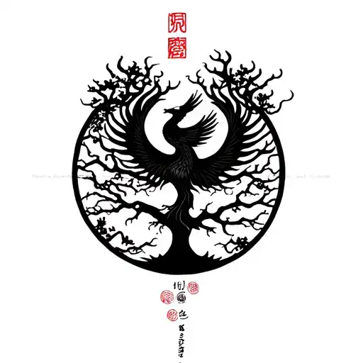 zen circle phoenix and tree of life tattoo tattoo design idea