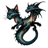 floating cat dragon tattoo design idea