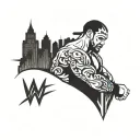 A tattoo showcasing your favorite WWE wrestlers in a stylized blackwork design, with elements of Atlanta's skyline incorporated in the background tattoo design idea