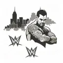 A tattoo showcasing your favorite WWE wrestlers in a stylized blackwork design, with elements of Atlanta's skyline incorporated in the background tattoo design idea