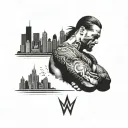 A tattoo showcasing your favorite WWE wrestlers in a stylized blackwork design, with elements of Atlanta's skyline incorporated in the background tattoo design idea