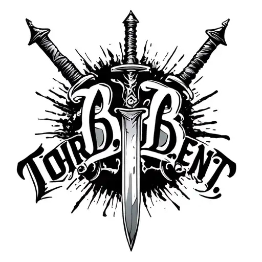 "B.D.B.   Tohrment" dagger surrounded tattoo design idea
