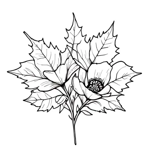 maple leaf, poppy flower, marigold flower bouquet tattoo design idea