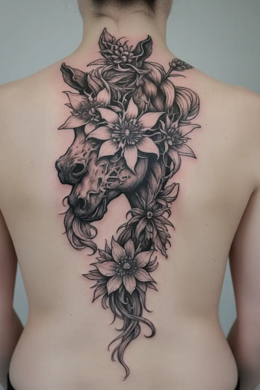 Edelweiss flower tattoo horsehead inspired tattoo design idea