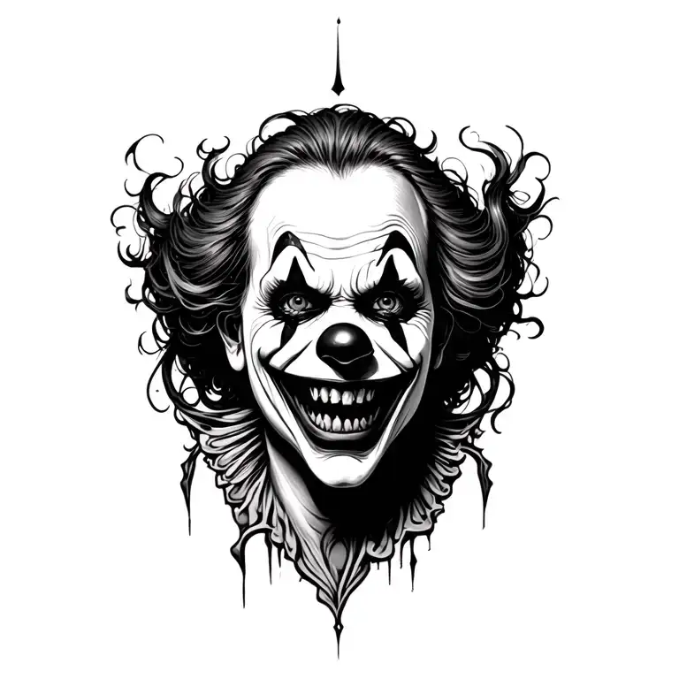 blackwork scary clown back tattoo tattoo design idea