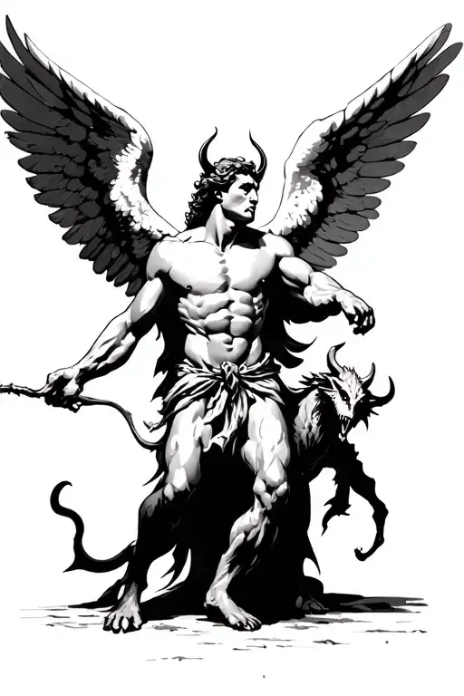 angel Gabriel fighting demon tattoo design idea