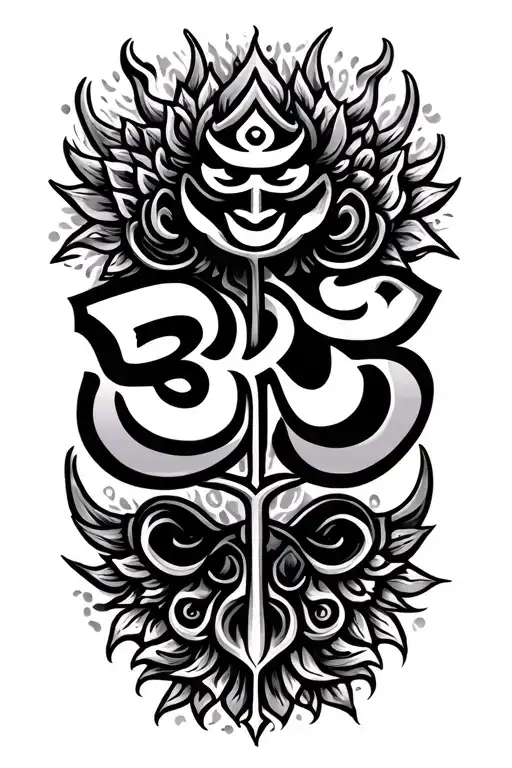 "om nama shivaya" in sanskrit written with trident motif in the first row & in the second row "Om mani padme hum" tattoo design idea