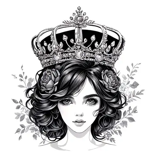 "Elianna" floral princess crown tattoo design idea