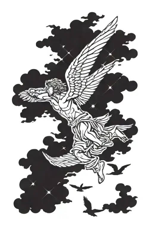 quad tattoo of icarus falling from sky tattoo design idea