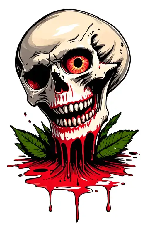 skull with blood dripping eyeball with teeth tattoo design idea