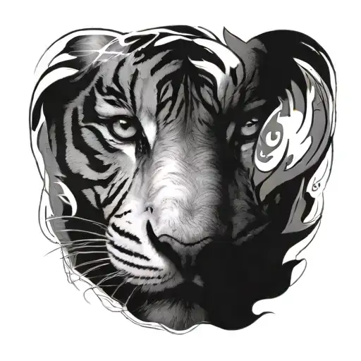 Eyes of half a woman and the other half of a tiger tattoo design idea