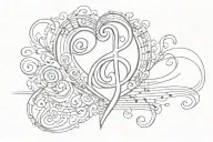 Treble clef bass clef heart at beginning of music lines tattoo design idea