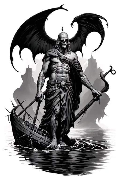 Charon crossing the River Styx tattoo design idea