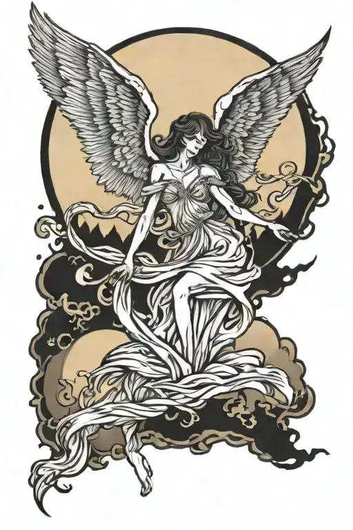 full moon angel falling tattoo design idea