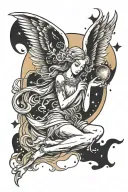 full moon angel falling tattoo design idea