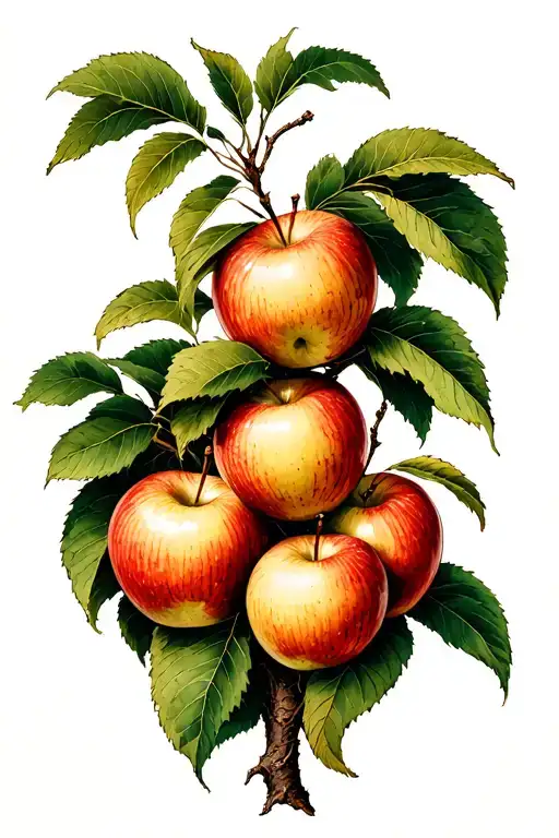 Visual sketch of an original, meaningful and strong inner forearm tattoo of an Apple tree with 8 apples on the tree each tattoo design idea