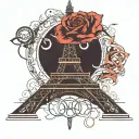 draw the Eiffel Tower on the shin on the left with the Olympic rings tattoo design idea