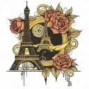 draw the Eiffel Tower on the shin on the left with the Olympic rings tattoo design idea