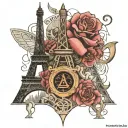 draw the Eiffel Tower on the shin on the left with the Olympic rings tattoo design idea