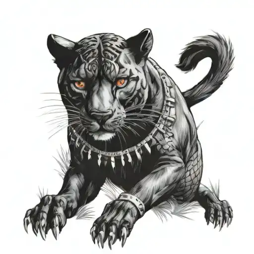 black panther with fox playing tattoo design idea