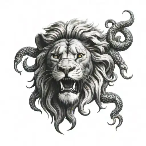 Lions head with Medusa snakes slithering tattoo design idea