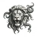Lions head with Medusa snakes slithering tattoo design idea