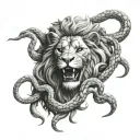 Lions head with Medusa snakes slithering tattoo design idea