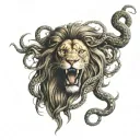 Lions head with Medusa snakes slithering tattoo design idea