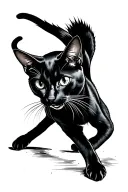 A black cat in a stalking pose three-quarter view moving from right to left at a 33° downward angle head turned right tattoo design idea