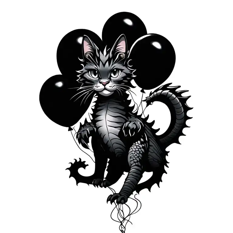 dragon cat balloons tattoo design idea