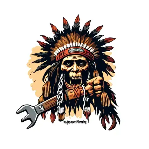 "Indigenous Plumbing " "Indigenous Plumbing " "Indigenous Plumbing " "Indigenous Plumbing " "Indigenous Plumbing " "Indigenous Plumbing " dread lock Native American holding a wrench tattoo design idea