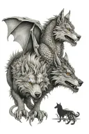 Dragon and wolf looking forward tattoo design idea