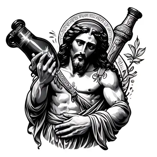 stack or starve Jesus or genie coming out the bottle tattoo design idea