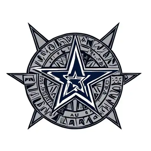 Dallas cowboys star with aztec calendar inside tattoo design idea
