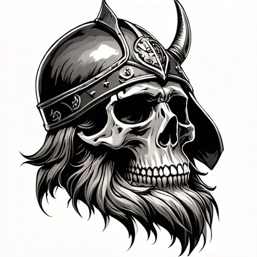 viking skull with beard and helmet with 2 galdraboks one for luck and one for money tattoo design idea