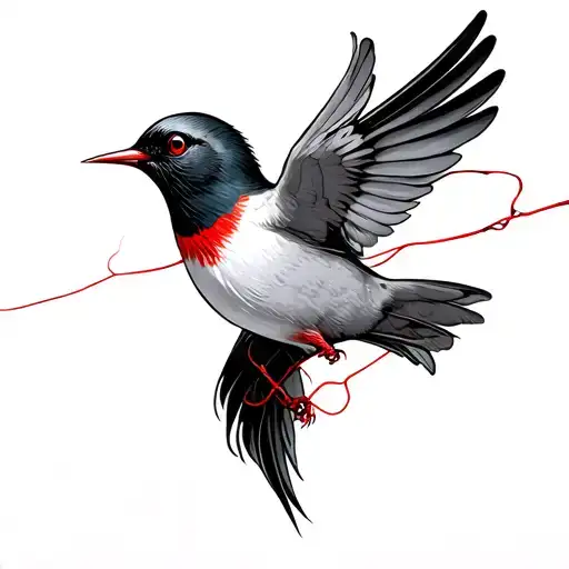 red string theory swallow tattoo design idea