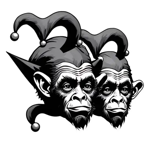 three jester faces like three wise monkeys tattoo design idea