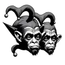 three jester faces like three wise monkeys tattoo design idea