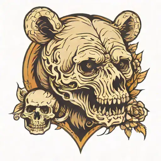 bear and skull tattoo design idea