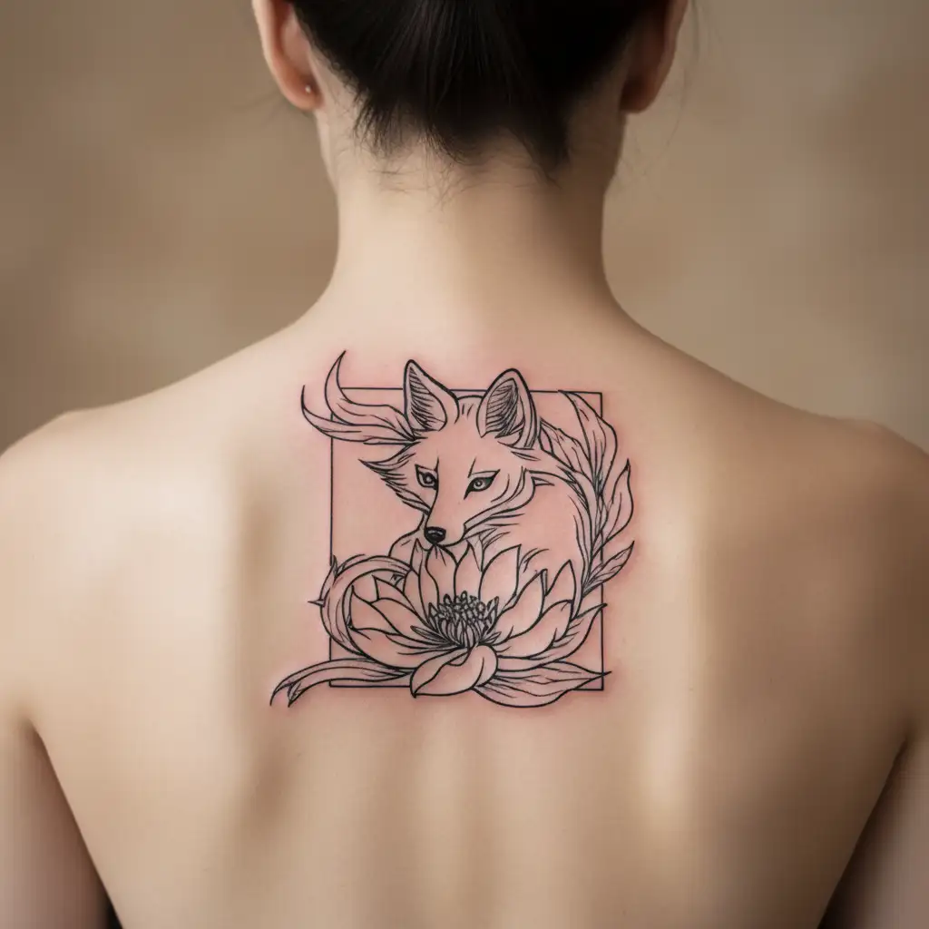 Kitsune Chrysanthamum tattoo design idea