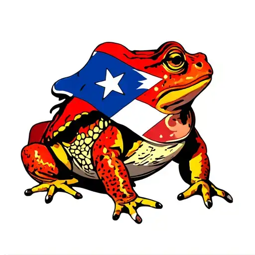 toad with puerto rico flag incorporated tattoo design idea