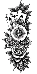 filigree design with playing cards, compass and roses tattoo design idea