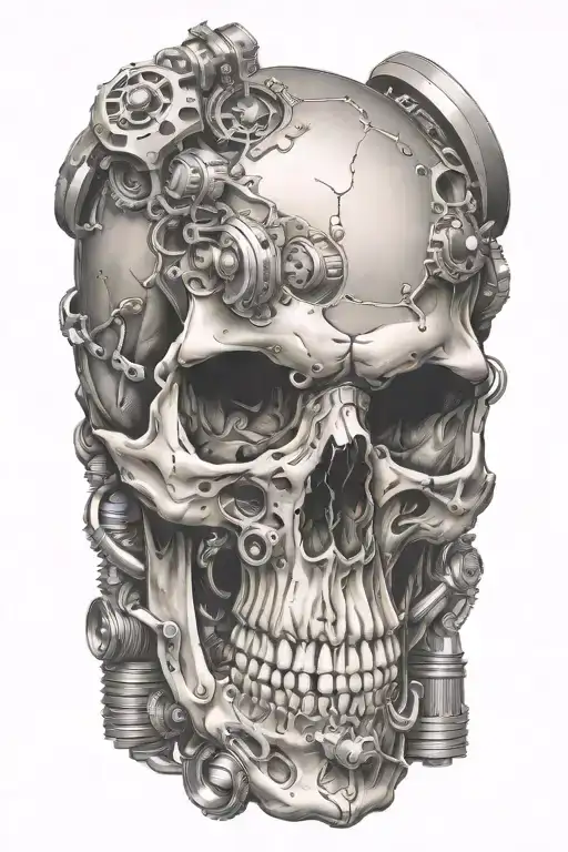 evil skull surrounded by engine parts. use black sabbath never say die  tattoo design idea