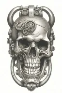 evil skull surrounded by engine parts. use black sabbath never say die  tattoo design idea