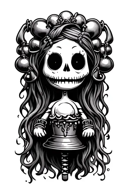 voodoo doll with hells bells with an icecream tattoo design idea