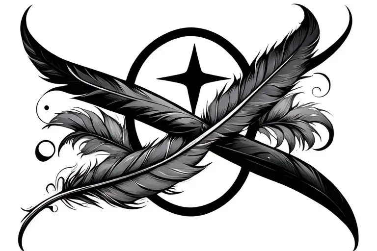 infinity symbol and star and feather tattoo design idea