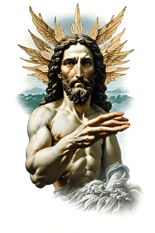 Creation of Adam touching fingers tattoo design idea