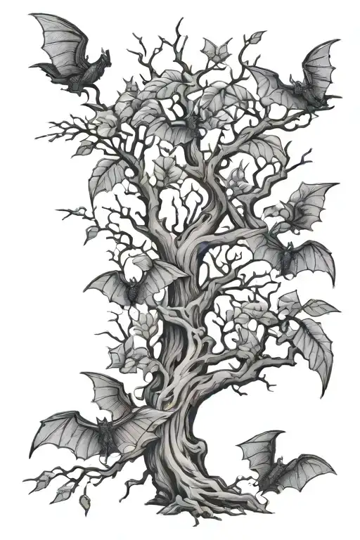 poison tree, bats tattoo design idea