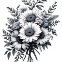 may june march august and october birth flower bouquet tattoo design idea