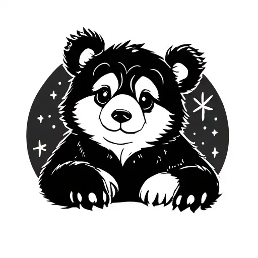 cute bear cub and north star tattoo design idea